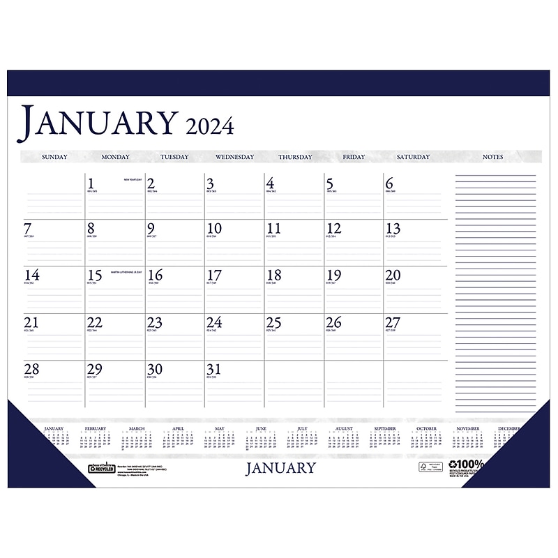 2024 House of Doolittle Compact 18.5" x 13" Monthly Desk Pad Calendar, White/Blue (1646-24) image 1
