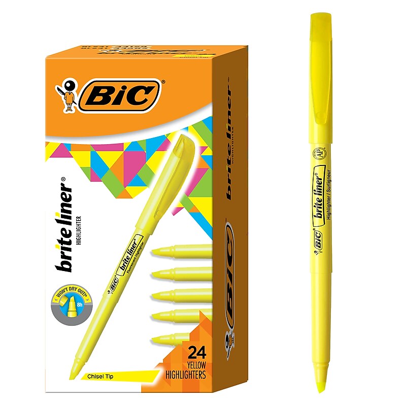 BIC Brite Liner Stick Highlighter, Chisel Tip, Yellow, 24/Pack (BL241YEL) image 1