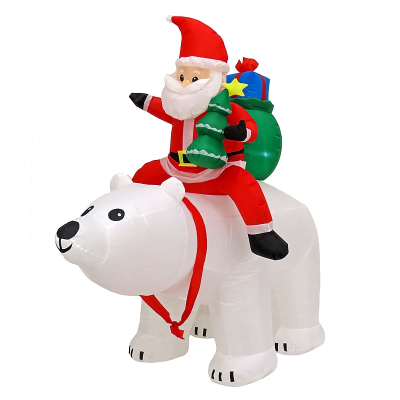National Tree Company First Traditions 6' Inflatable Santa Riding Polar Bear (FRT100-AX112303) image 1