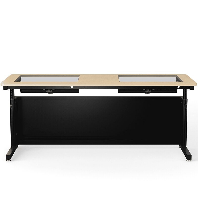 VersaDesk Downview 72"W Manual Adjustable Standing Computer Table, Maple/Black (DVT7230-BM) image 1