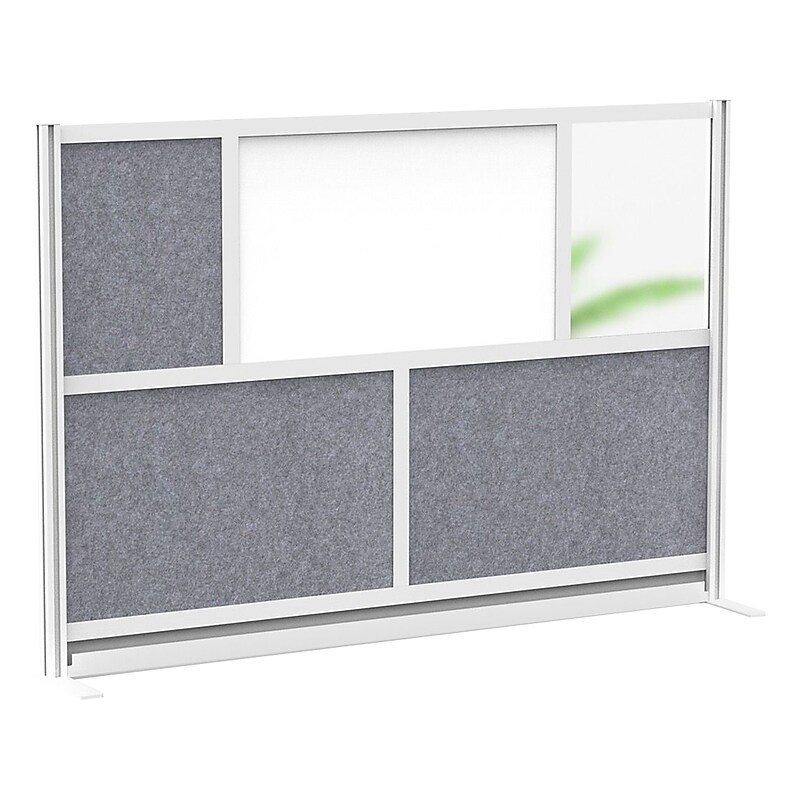 Luxor Workflow Series 5-Panel Freestanding Modular Room Divider System Starter Wall with Whiteboard, 48"H x 70"W, Gray/Silver image 1