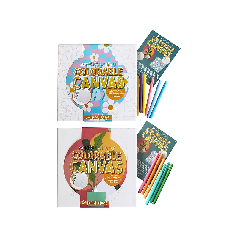 Art 101 Gallery Colorable Canvas Wall Art Sets with Perma Markers, 2/Pack (23060MB) image 1