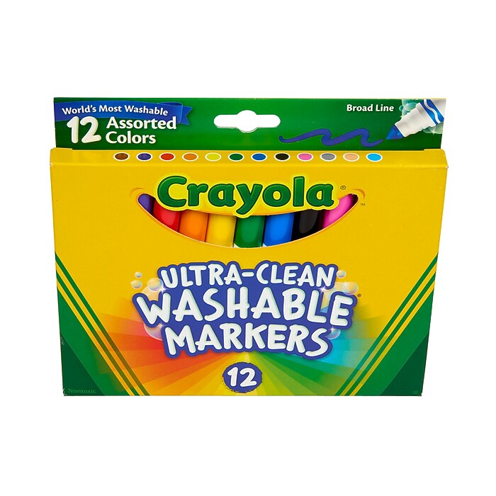 Crayola Ultra-Clean Washable Markers, Broad, Assorted Colors, 12