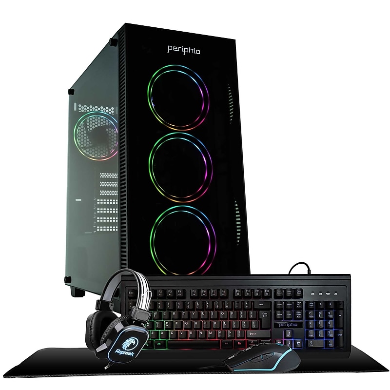 Periphio Terra Gaming Desktop Computer, AMD Ryzen 5, Radeon Vega 7, 16GB RAM, 1TB SSD, Windows 11, Keyboard + Mouse + Headset image 1