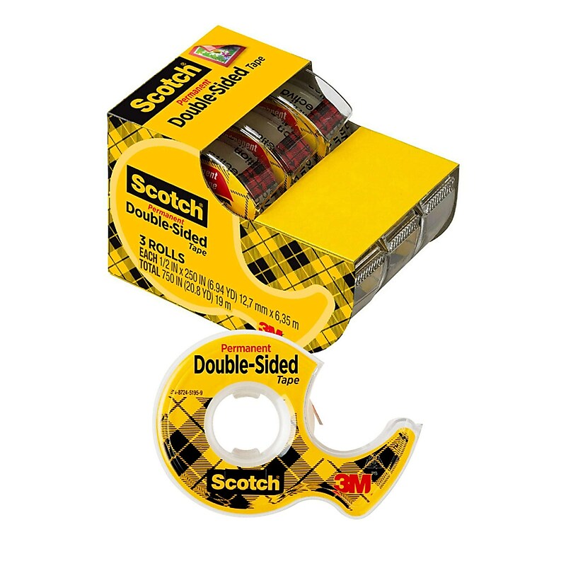 Scotch Permanent Double Sided Tape with Refillable Dispenser, 0.5" x 7 yds., 1" Core, Clear, 3/Pack (3136) image 1