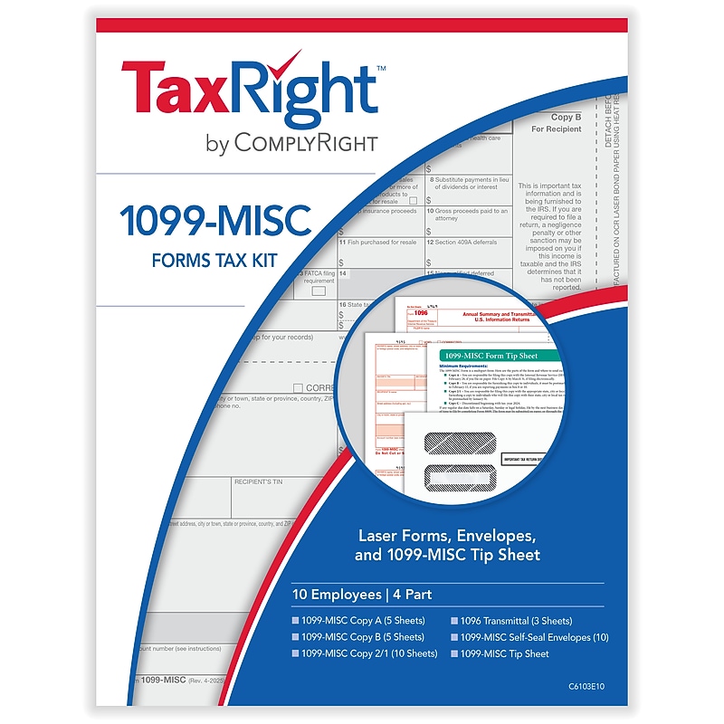 TaxRight 2025 1099-MISC Tax Form Tax Form Set with Envelopes, 4-Part, 10/Pack (SC6103E10) image 1