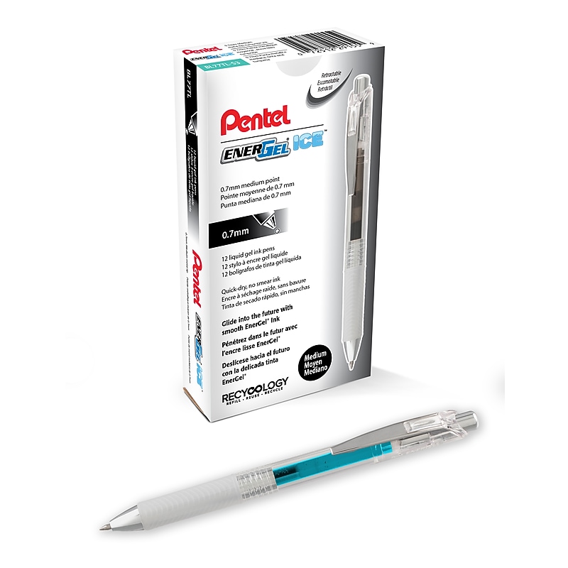 Pentel EnerGel ICE Retractable Gel Pens, Medium Point, 0.7mm, Turquoise Ink, 12 Pens/Pack (BL77TL-S3) image 1