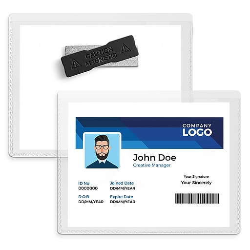 Staples Name Badge Holder Kit, 3" x 4", Vinyl, Clear, 20/Pack