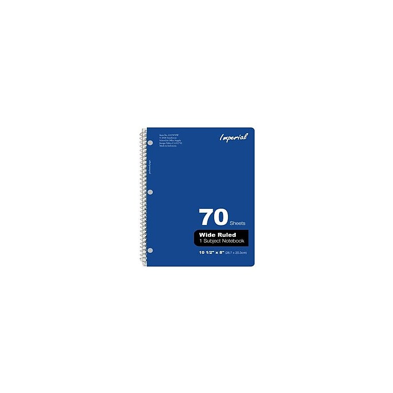 Imperial 1-Subject Notebooks, Wide Ruled, 70 Sheets, Assorted Colors (SSS1157070W) image 1