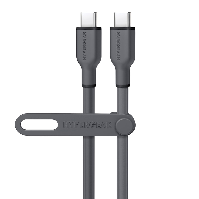 HyperGear Flexi Pro USB-C to USB-C Soft-Touch Silicone Fast Charge and Sync Cable, 15 ft., Gray (16052) image 1