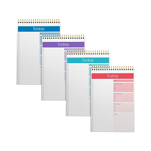 Better Office ToDo List Notepads, 7" x 10", ProjectRuled, Assorted Colors, 52 Sheets/Pad, 4
