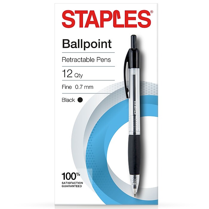 Staples® Retractable Ballpoint Pens, Fine Point, Black Ink
