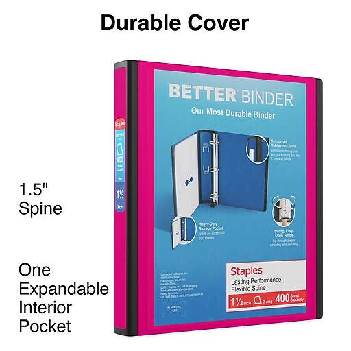 Staples 1 1/2" 3Ring Better Binder, Pink (13569CC) Staples