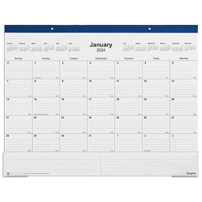 2024 Staples 22" x 17" Desk Pad Calendar, Navy (ST59700-24) image 1