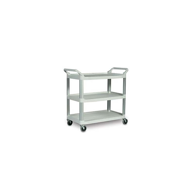 Rubbermaid Commercial 3-Shelf Plastic/Poly Mobile Utility Cart with Lockable Wheels, Off-White (FG409100OWHT) image 1