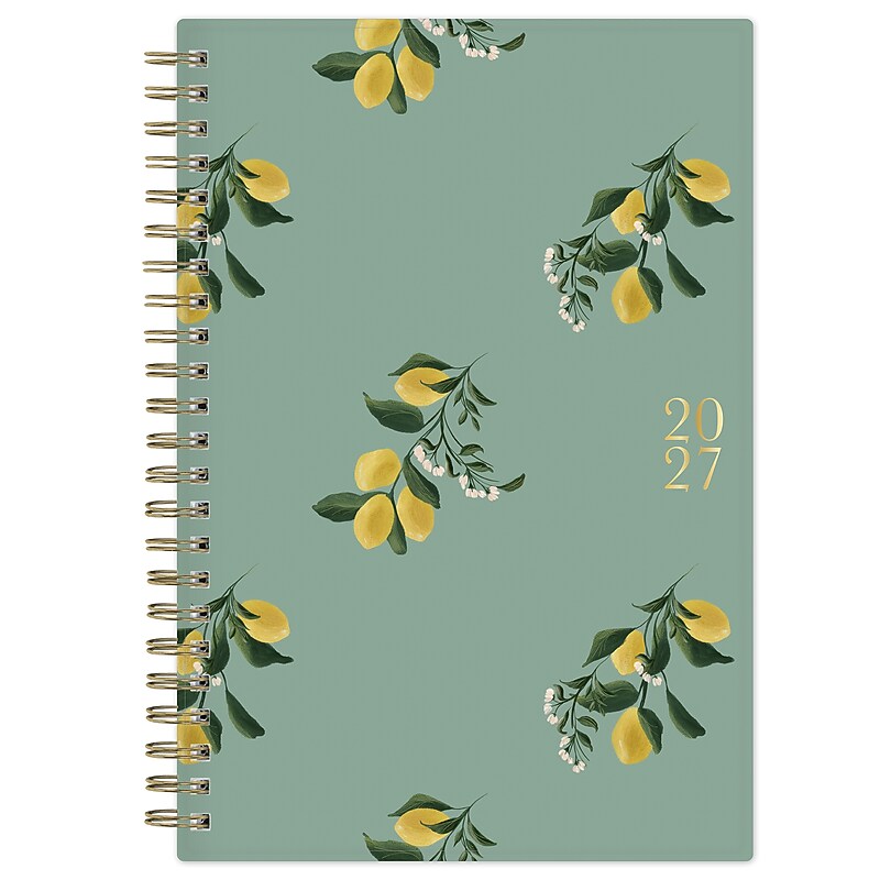 2027 Blue Sky Bespoke Letterpress Flowering Lemons 5" x 8" Calendar Year Weekly & Monthly Standard Planner, Seafoam image 1