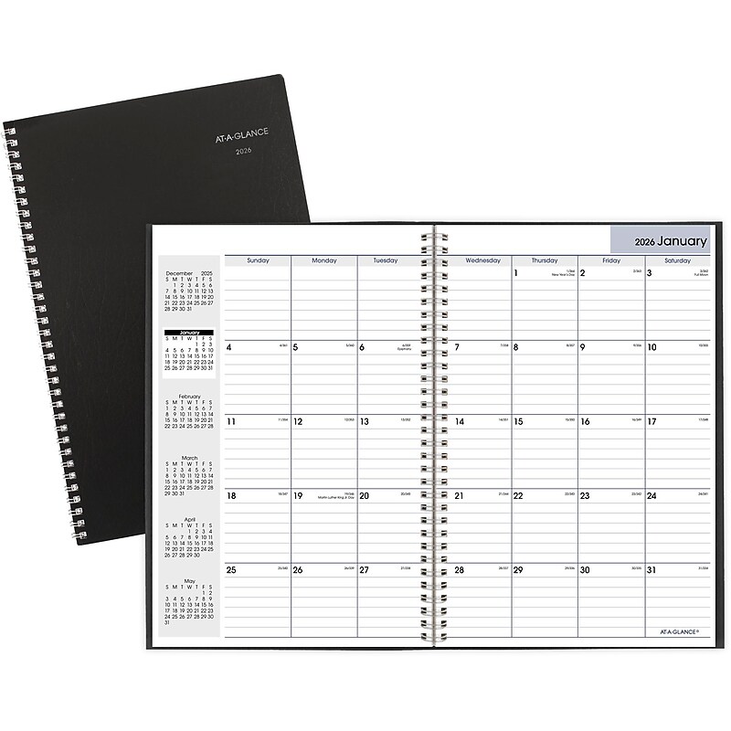 2026 AT-A-GLANCE DayMinder 8" x 12" Monthly Planner, Faux Leather Cover, Black (SK2-00-26) image 1