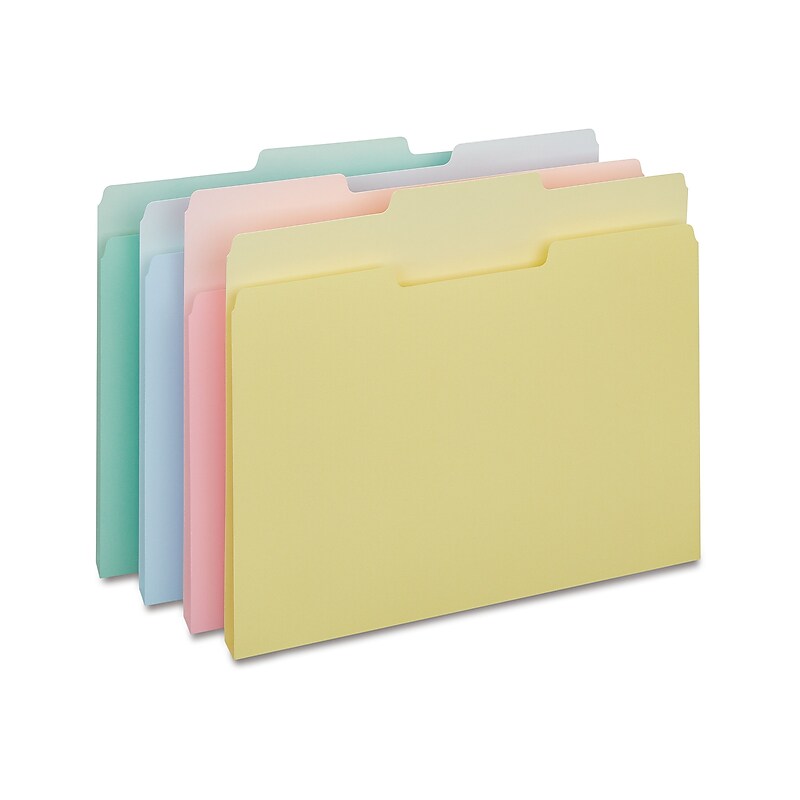 Staples File Folders, 1/3-Cut Tab, Letter Size, Assorted Pastels, 100/Pack (ST459684-CC) image 1