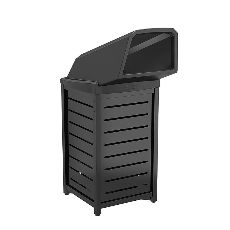 Suncast Commercial Metal Outdoor Trash Can with Resin Chute Lid, 30 Gallon, Black (MTCSQ305) image 1