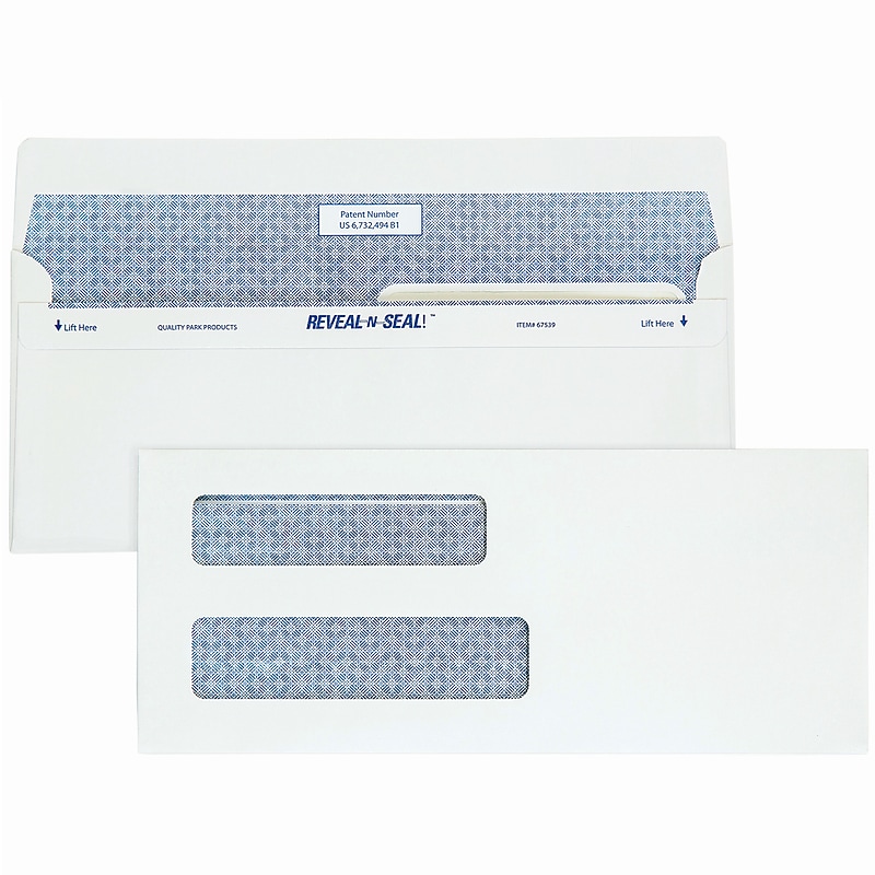 Staples Reveal-N-Seal Security Tinted #8-5/8 Double Window Envelopes, 3 5/8" x 8 5/8", White, 500/Box (1017263) image 1