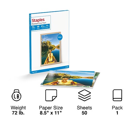Staples Premium Glossy Photo Paper, 8.5"W x 11"L, 50/Pack (19899CC