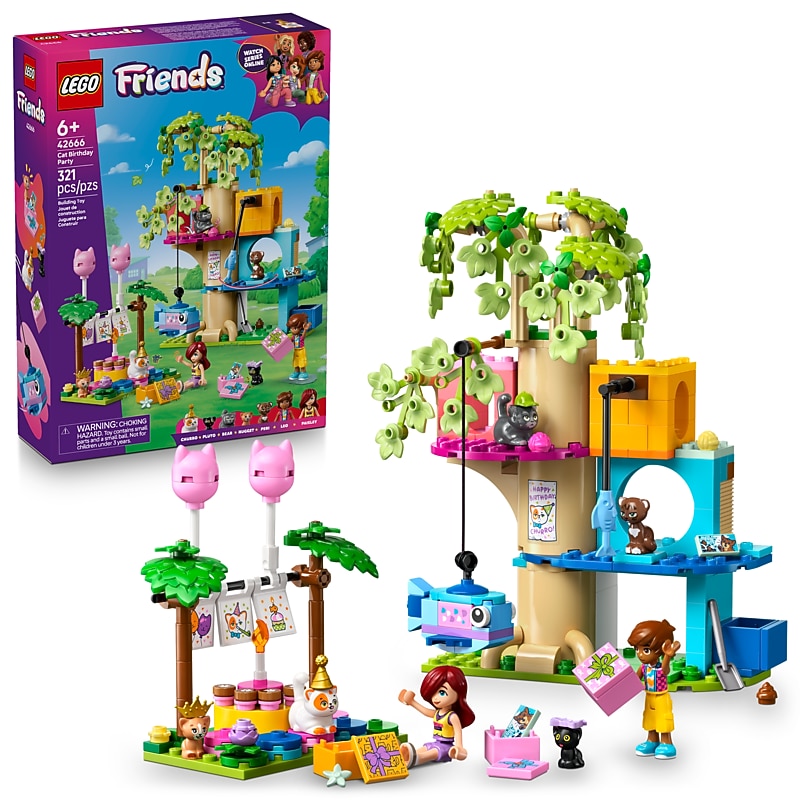 LEGO Friends Cat Birthday Party & Tree House Building Kit Toy, 321 Pieces (42666) image 1