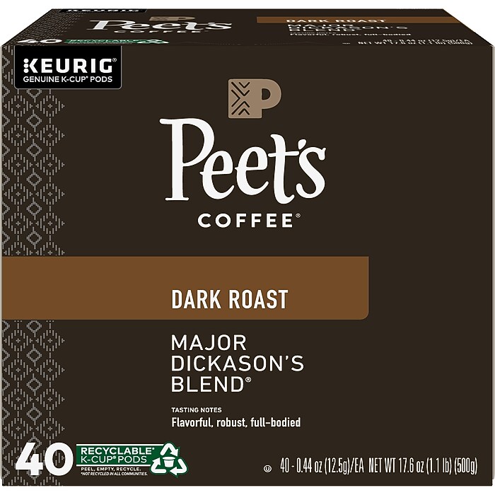 Peet's Dark Roast Major Dickason's Blend K-Cup Pods – 75 Count Kosher Organic Coffee For Keurig