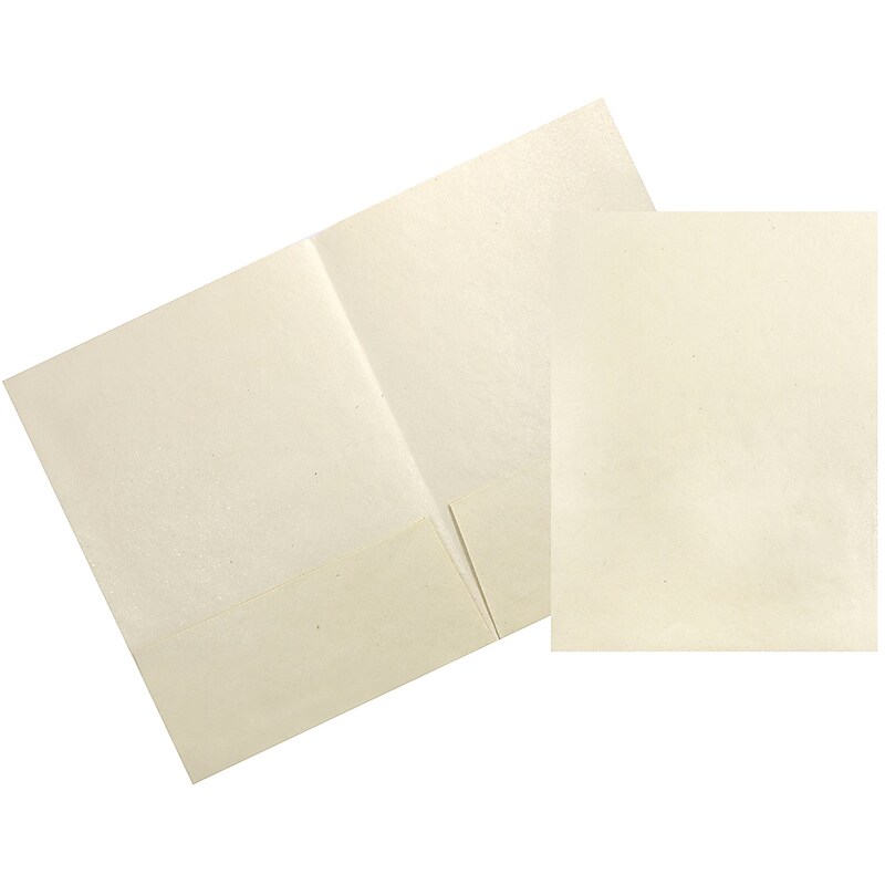 JAM Paper Handmade Two-Pocket Recycled Presentation Folders, Ivory Metallic, 100/Box (05964488B) image 1
