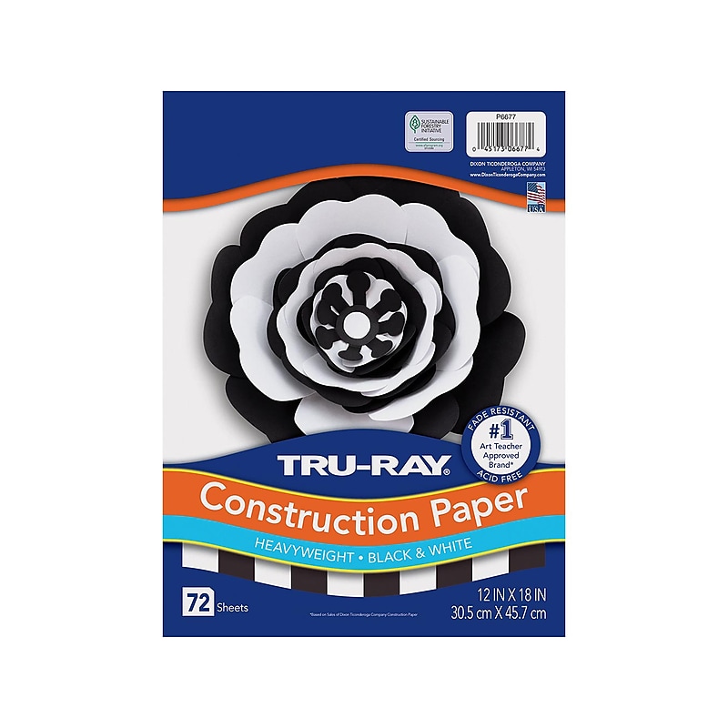 Tru-Ray 12" x 18" Construction Paper, Black/White, 72 Sheets/Pack (P6677) image 1