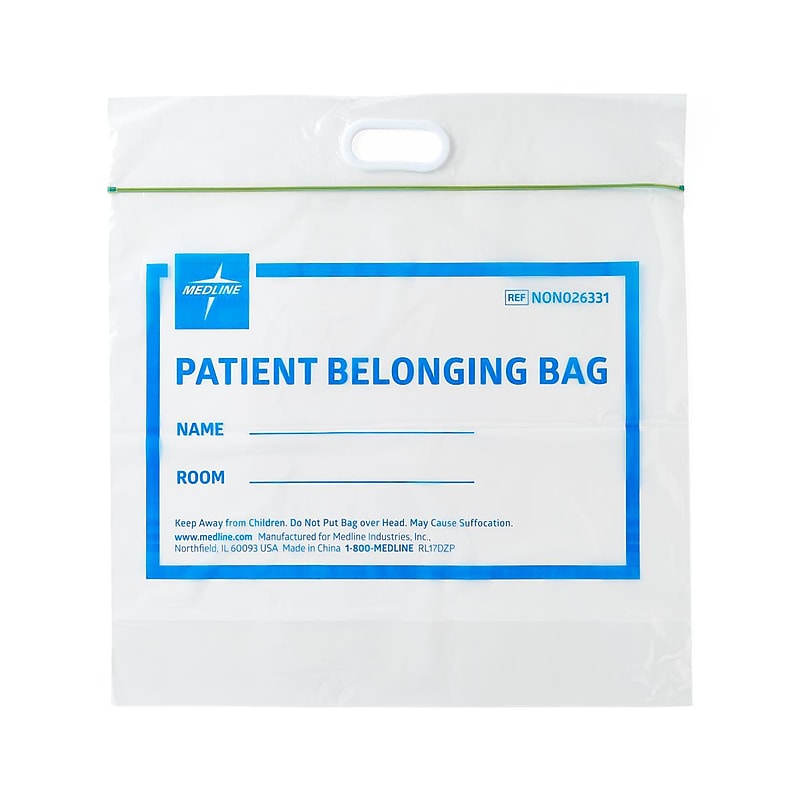 Medline Patient Belonging Bag with Patch Handle and Zipper Closure, 200/Carton (NON026331) image 1