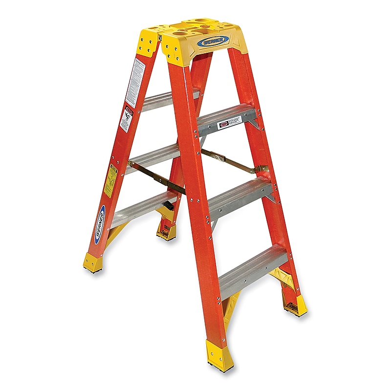 Werner 4' Fiberglass Twin Step Ladder, 300 lbs. Capacity (T6204) image 1
