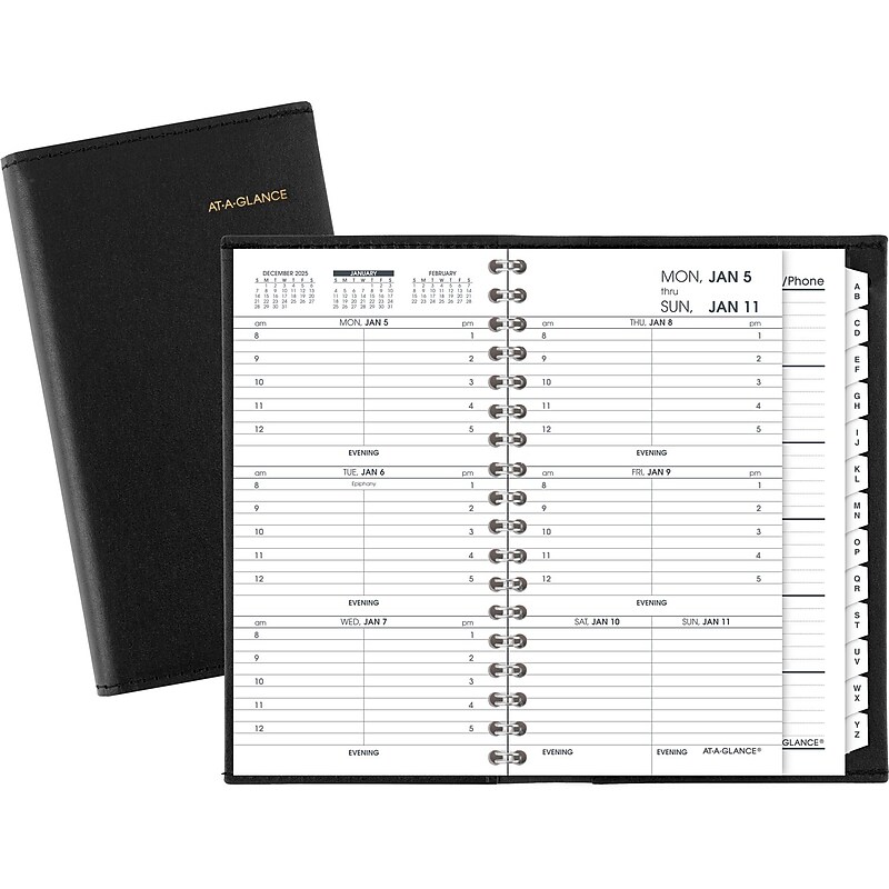 2026 AT-A-GLANCE 3.25" x 6.25" Calendar Year Weekly Appointment Book, Faux Leather Cover, Black (70-008-05-26) image 1