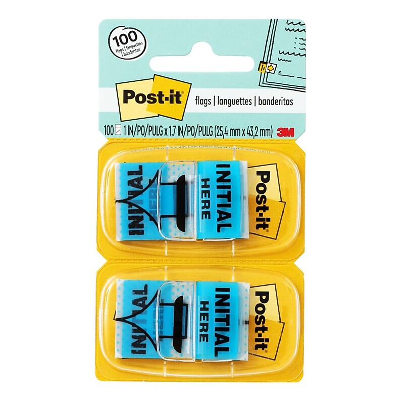 Post-it 'Initial Here' Message Flags, 1" Wide, Blue, 100 Flags/Pack (680-IH2) image 1