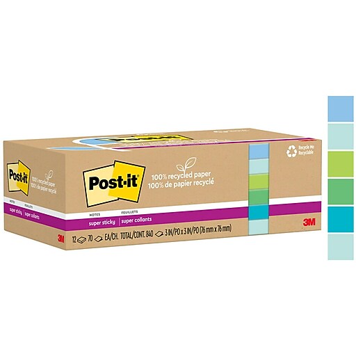 Post-it Recycled Super Sticky Notes, 3