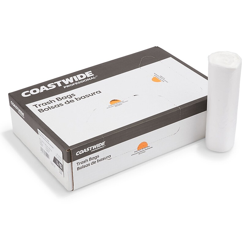 Coastwide Professional™ 55-60 Gallon Trash Bag, 38" x 60", High Density, 16 mic, Natural, 200 Bags/Box (CW18202) image 1