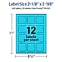 Avery Printable Square Multipurpose Labels, 2-1/8" x 2-1/8", Bright Blue, 240/Pack (94105)~#|#~192FDD31-4889-467A-87DF0A7D07C58E91_sc7