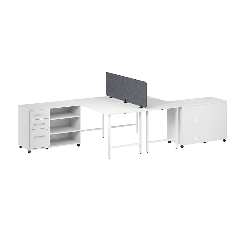 Bush Business Furniture Hustle 30"H x 60"W 2 Person Back to Back Cubicle Workstation, White (HUS016WH) image 1
