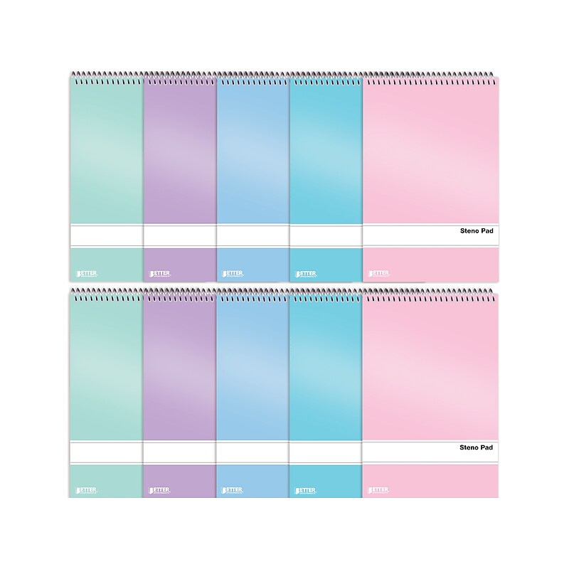 Better Office Steno Pads, 6" x 9", Gregg-Ruled, Assorted Colors, 80 Sheets/Pad, 10 Pads/Pack (25810-10PK) image 1