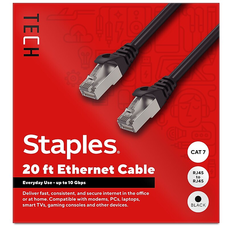 Staples TECH 20 ft. Cat 7 Ethernet Cable, Male to Male, Black (ST62462) image 1