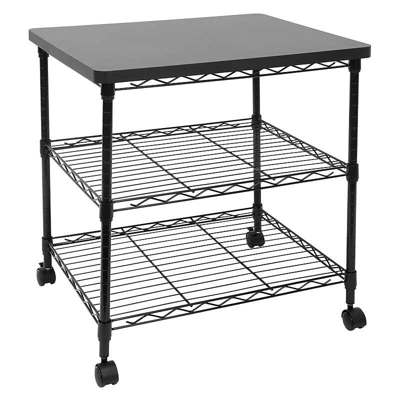 Mount-It! 3-Shelf Steel/Laminate Large Printer Cart with Wheels, Black (MI-7856) image 1