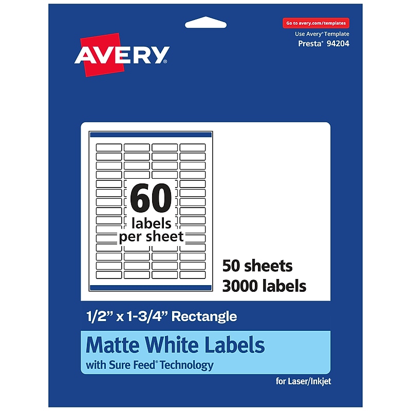 Avery Laser/Inkjet Multipurpose Labels, 1.75"  x 0.5", Matte White, 3000/Box (94204) image 1