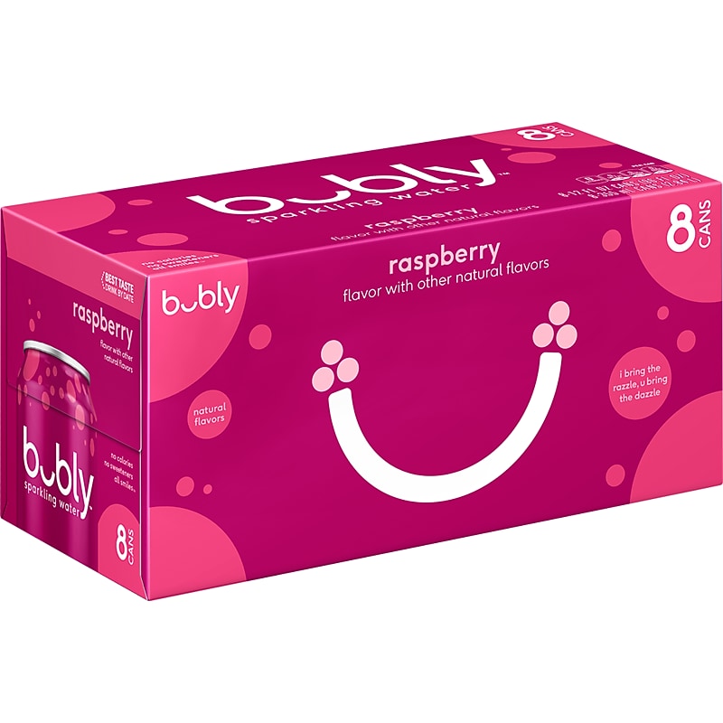 Bubly Raspberry Flavored Sparkling Seltzer Water, 12 Fl. Oz., 8 Cans/Pack, 3 Packs/Carton  (18117) image 1