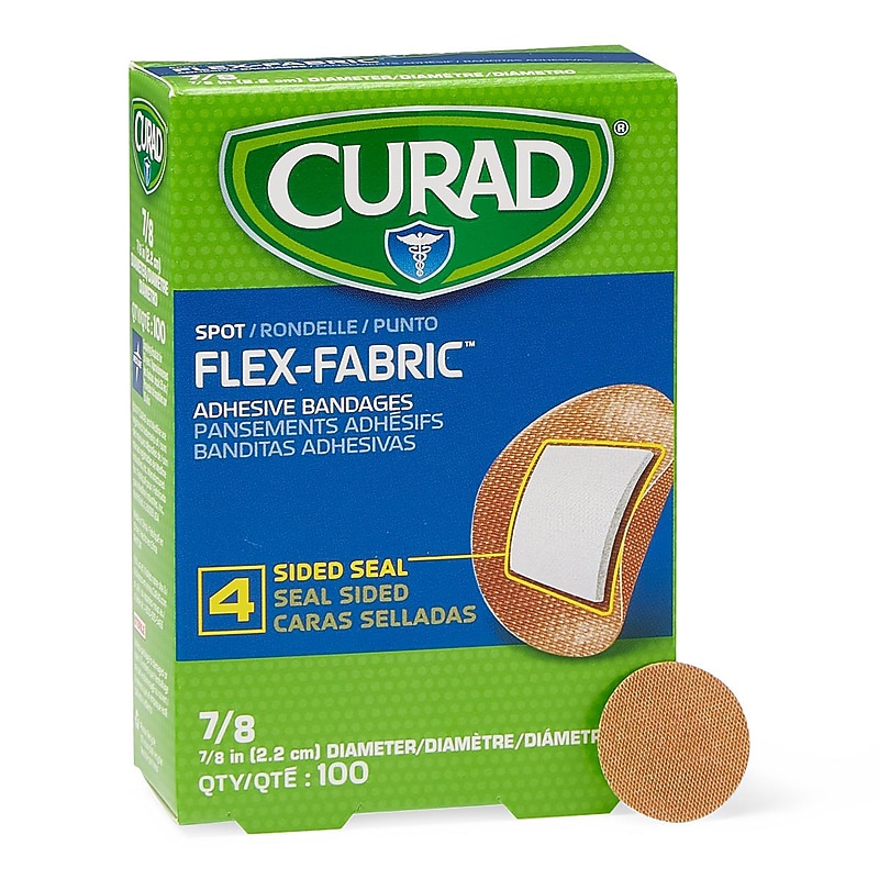 Curad Flex‑Fabric 7/8" Fabric Spot Adhesive Bandages, Natural, 100 Bandages/Box (NON25502Z) image 1