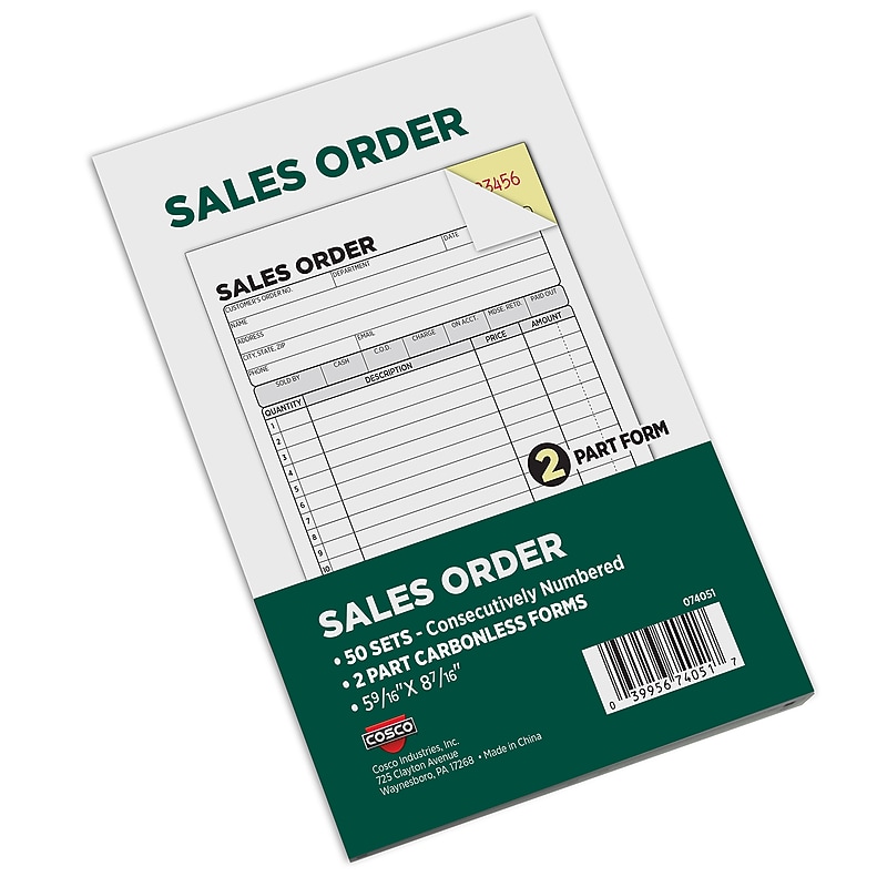 Cosco 2-Part Carbonless Sales Orders, 5.56" x 8.44", 50 Sets/Book (074051) image 1