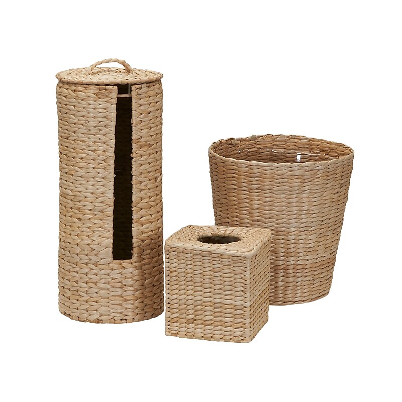 Household Essentials Wicker Bathroom Accessories Set, Natural, 3 Pieces (HHML-6635) image 1