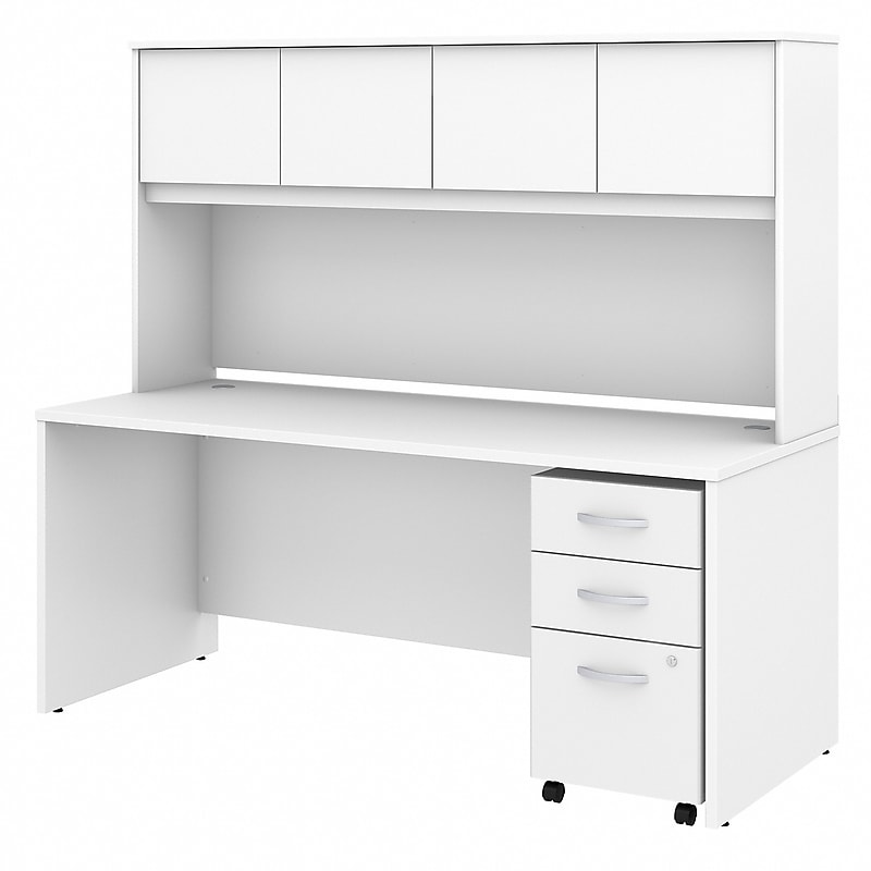 Bush Business Furniture Studio C 72"W Office Desk with Hutch and Mobile File Cabinet, White (STC011WH) image 1
