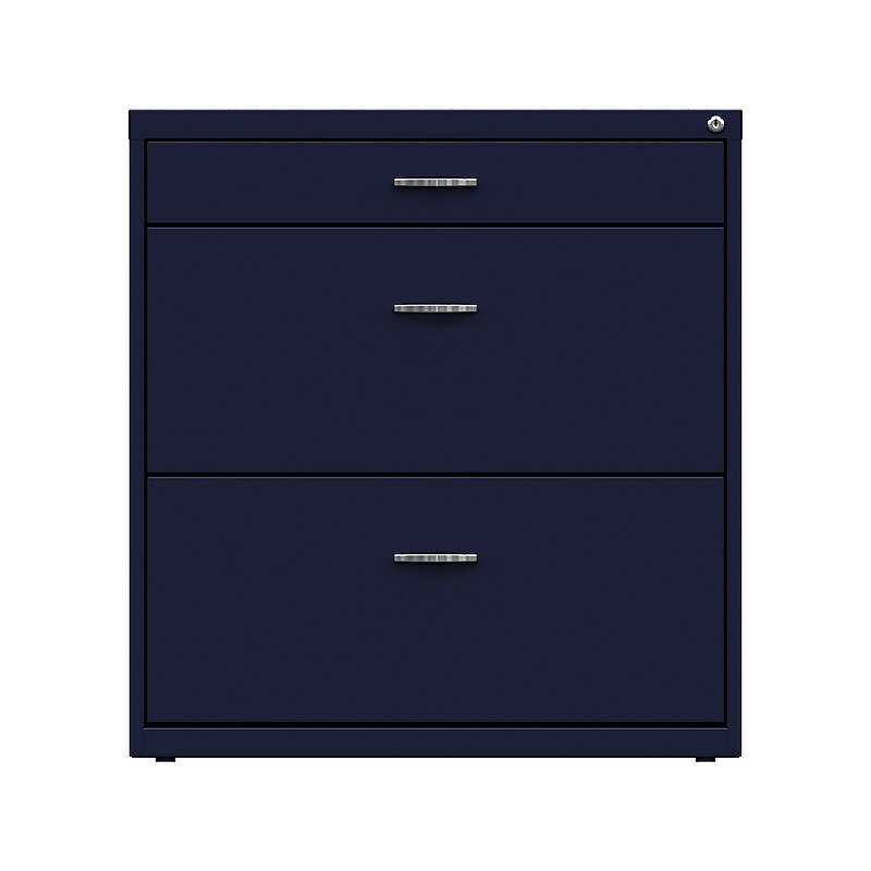 Space Solutions 3-Drawer Lateral File Cabinet, Letter/Legal Size, Lockable, 31.88"H x 30"W x 17.63"D, Navy (25073) image 1