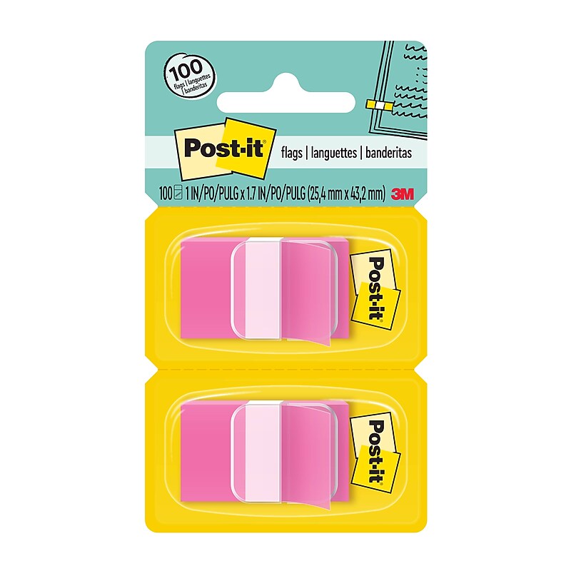 Post-it Flags, 1", Pink, 100 Flags/Pack (680-BP2) image 1