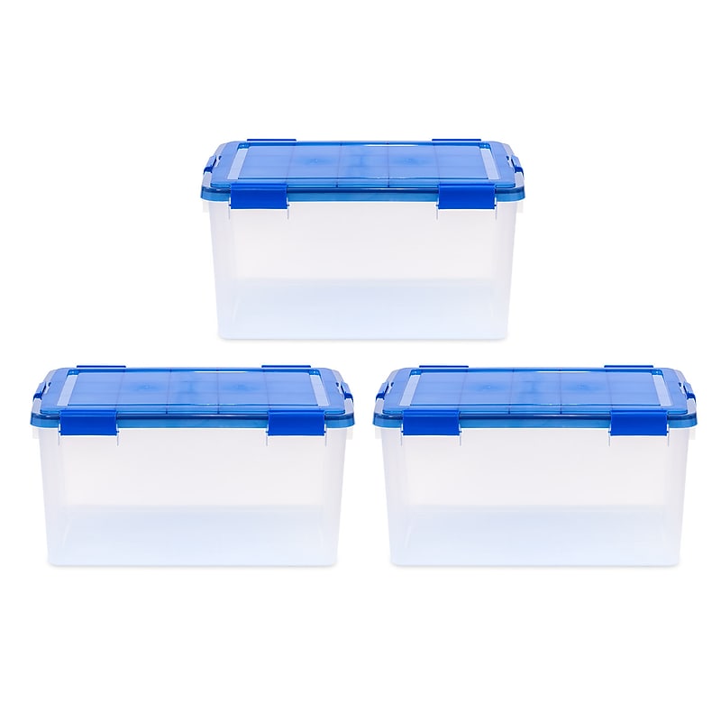 Iris 62.8 Quart Element Resistant Ultimate Clear Plastic Latching Storage Bin, Clear, 3/Pack (500141) image 1
