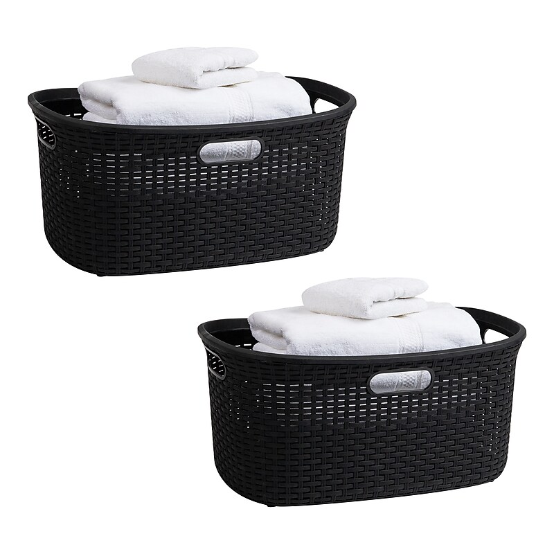 Mind Reader 10.57-Gallon Laundry Basket with Handles, Plastic, Black, 2/Set (40LBASK2PK-BLK) image 1
